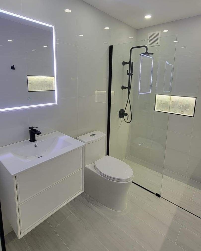 Minimalist Modern Bathroom with Glass Shower Enclosure