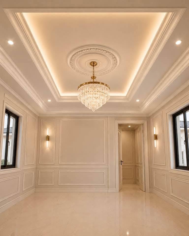 Elegant Traditional Room with Coffered Ceiling and Chandelier