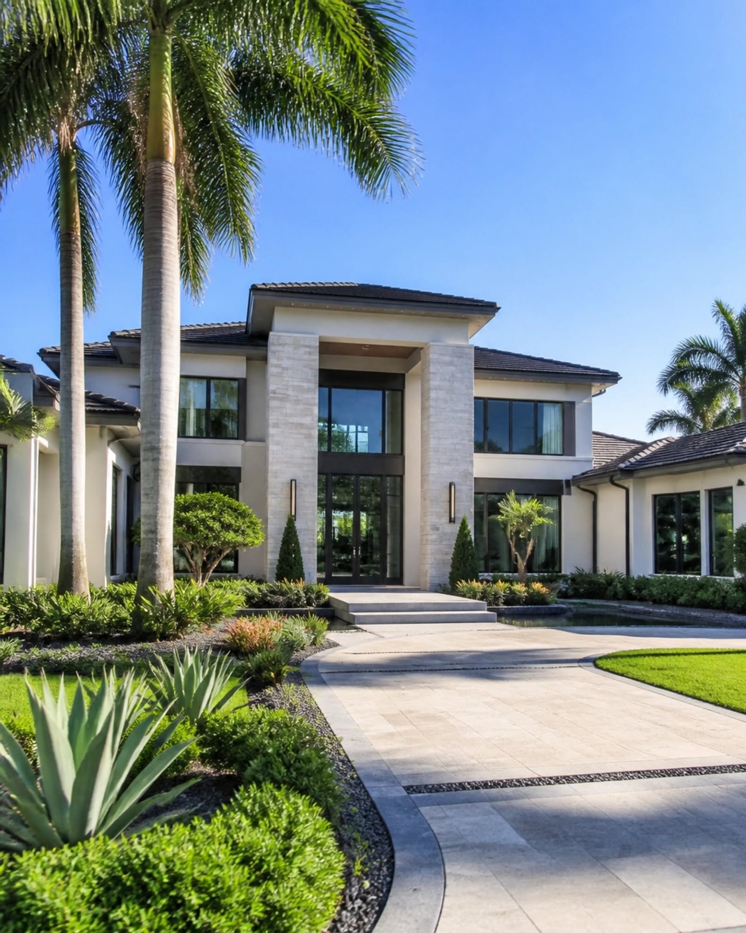Contemporary Luxury Home with Grand Entry and Lush Landscaping