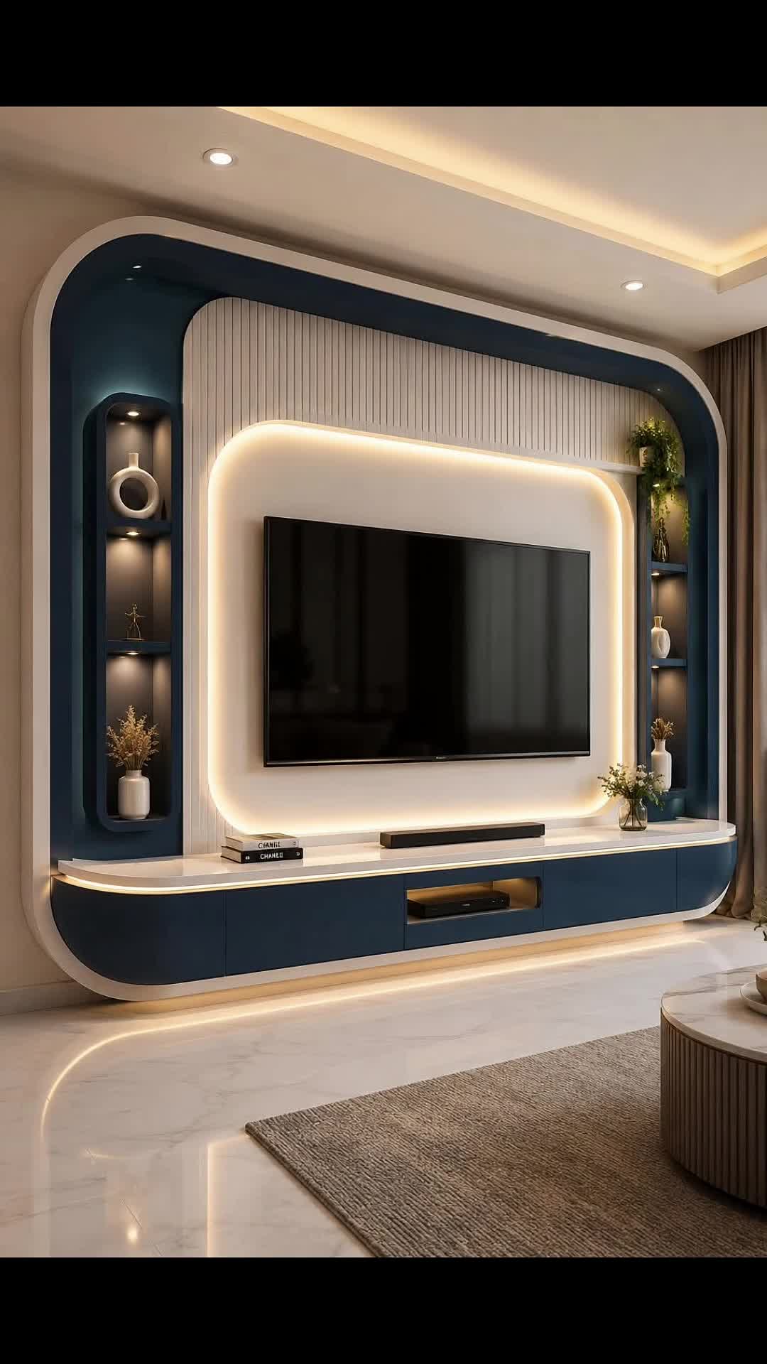 Modern Living Room TV Wall Unit with Built-In LED Accent Lighting