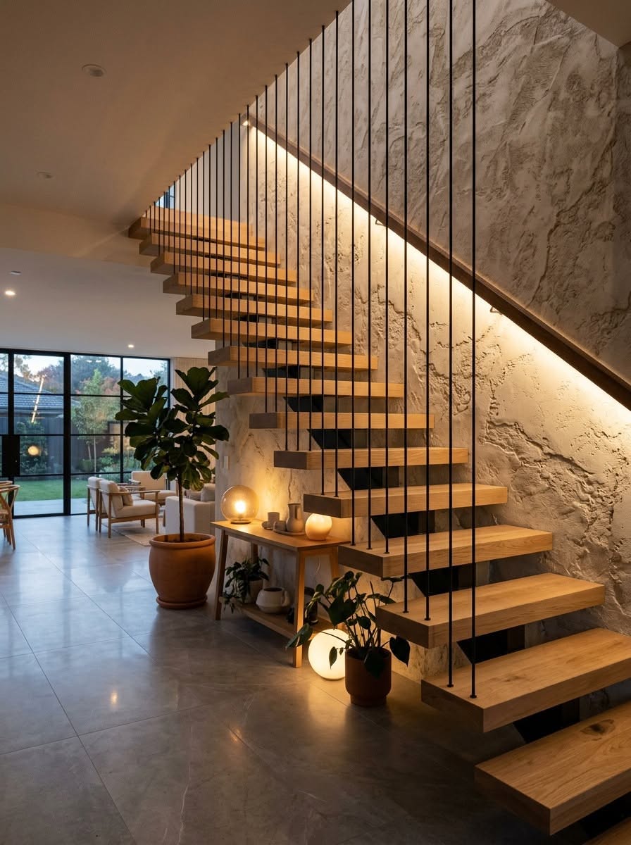 Modern Floating Staircase with Accent Lighting