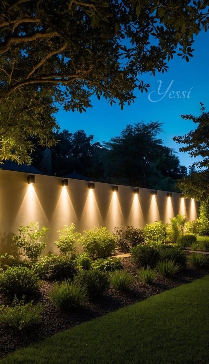 Modern Outdoor Garden with Wall Lighting