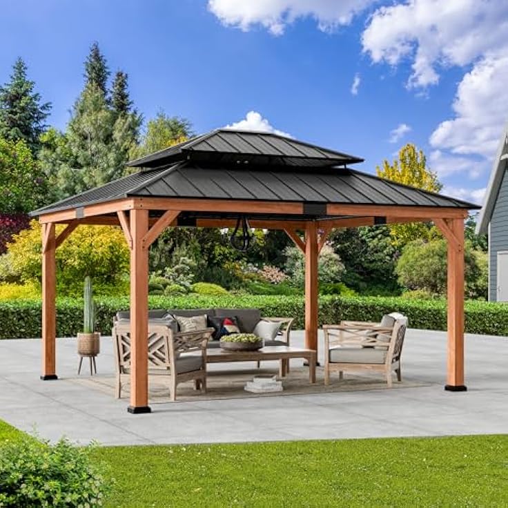 Modern Wooden Gazebo with Outdoor Lounge Area