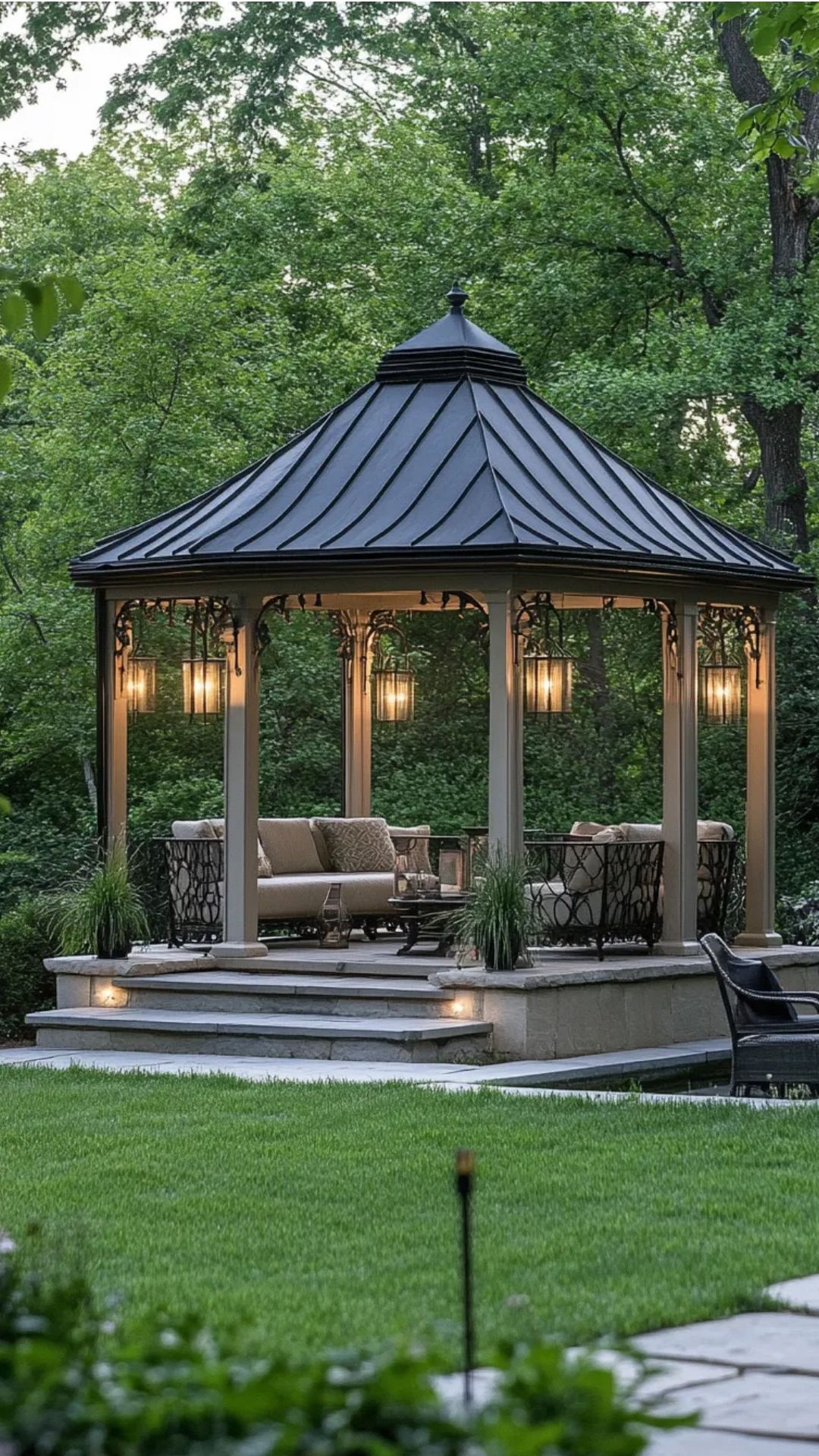 Elegant Outdoor Gazebo with Warm Lighting