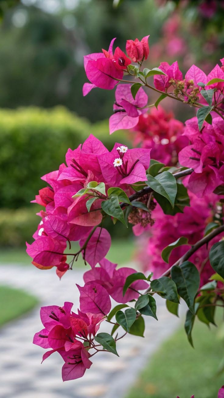 Vibrant Bougainvillea Flowers in a Garden Setting