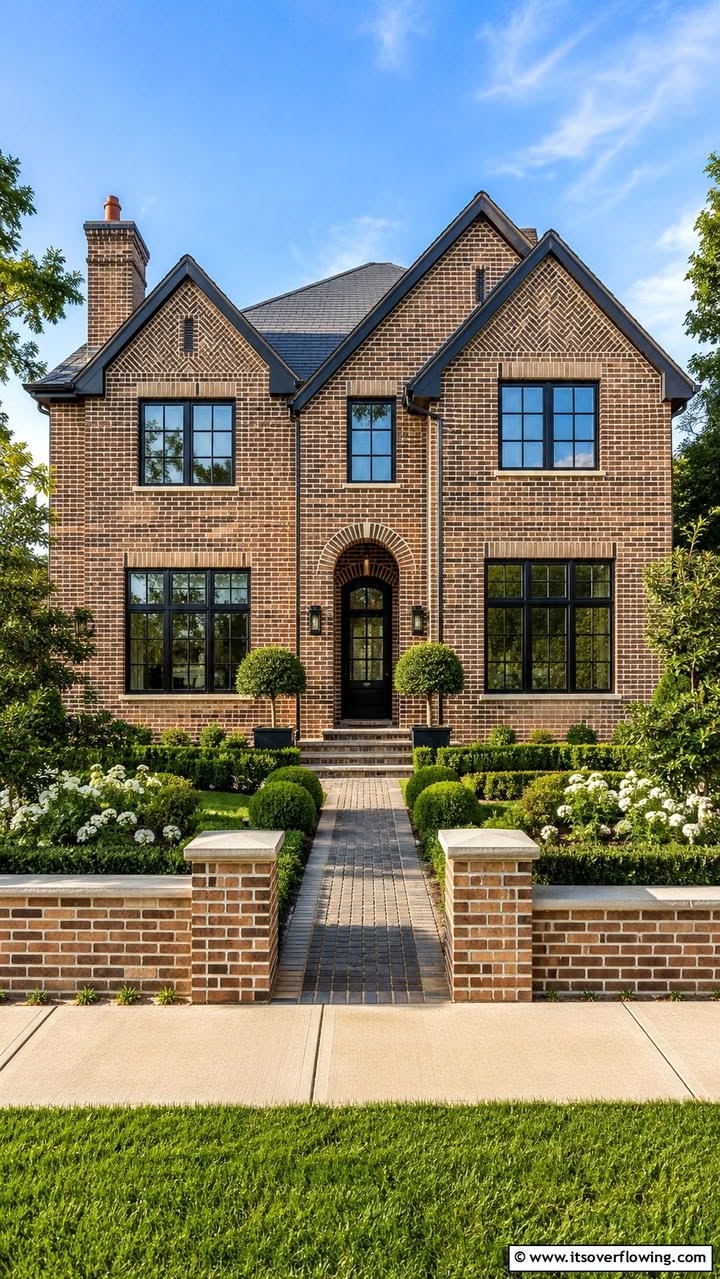 Classic Brick Traditional Home with Manicured Front Garden